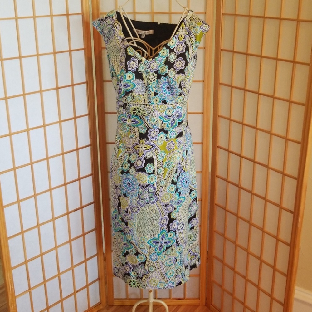Evan Picone Green Blue Paisley Dress